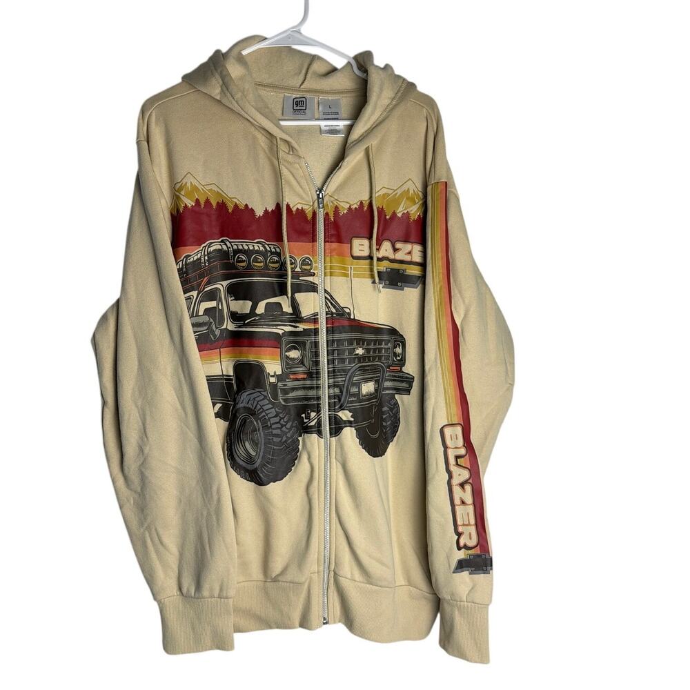 GM Official Licensed Chevy Truck Full Zip Hoodie Sweatshirt Mens L NWT Beige